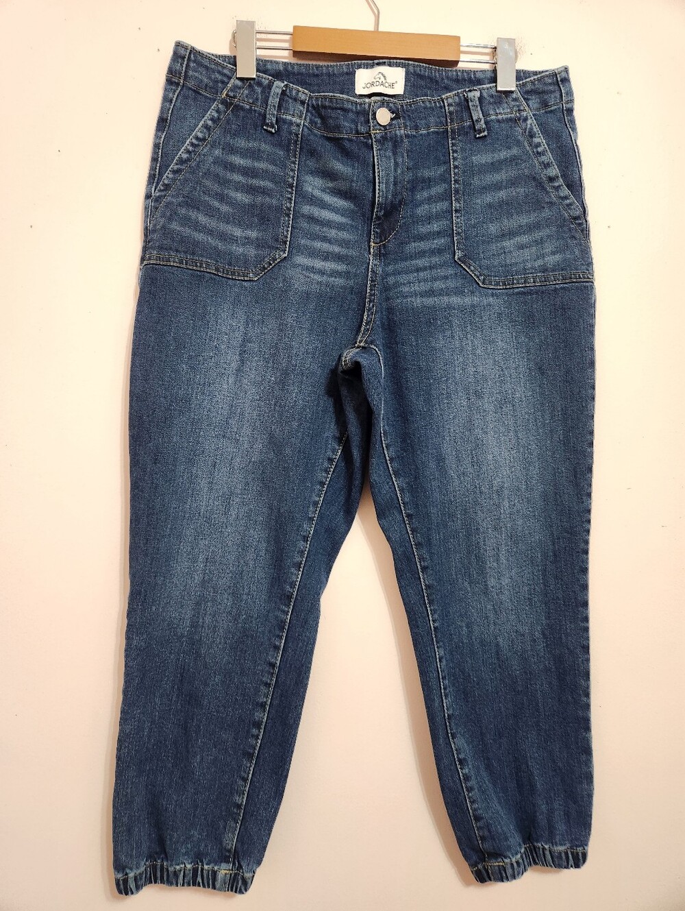 Jordache Denim Joggers Elastic Hem Utility Pockets Sz 14 Medium Wash Streetwear
